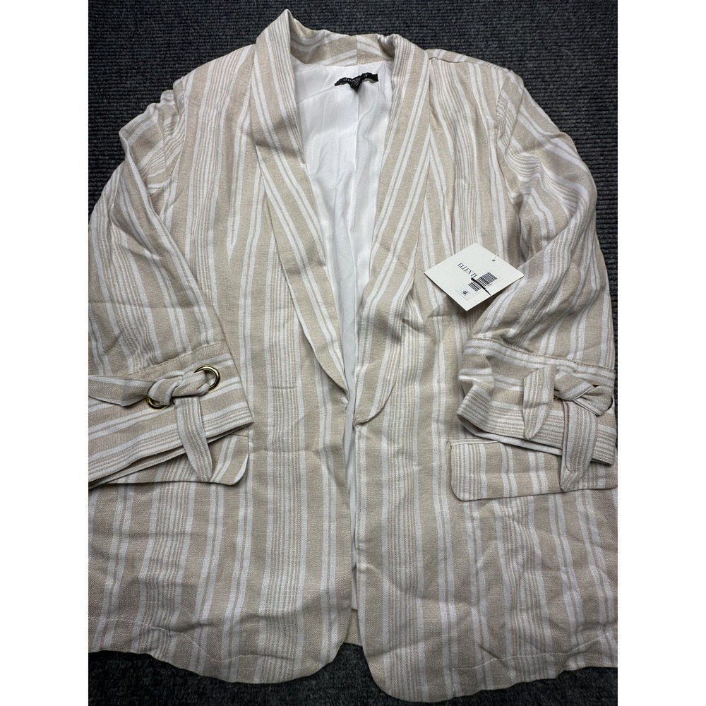 Ellen Tracy Blazer Womens Medium Linen Stripe Casual Lightweight Tie Sleeve Jack